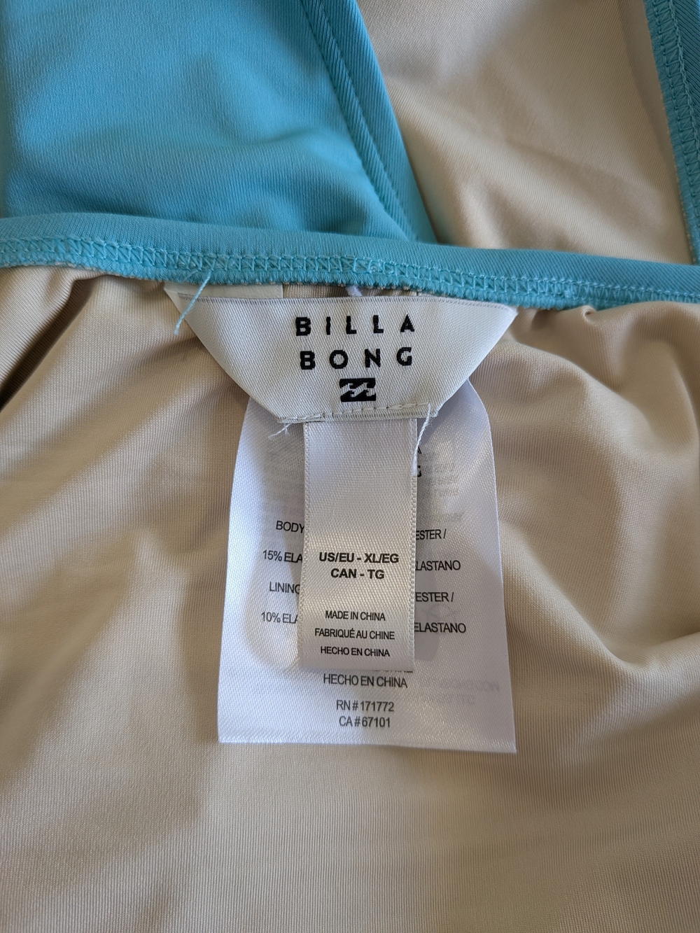 Billabong Blue Solid One Piece Swimsuit Wide Strap High Leg Lined Stretch XL - Picture 8 of 9